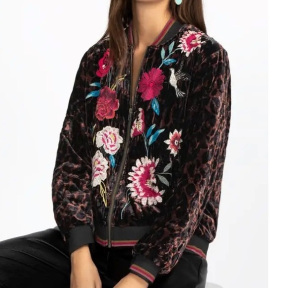 Johnny Was Black Bomber Jacket with Floral Embroidery - Picture 6 of 16